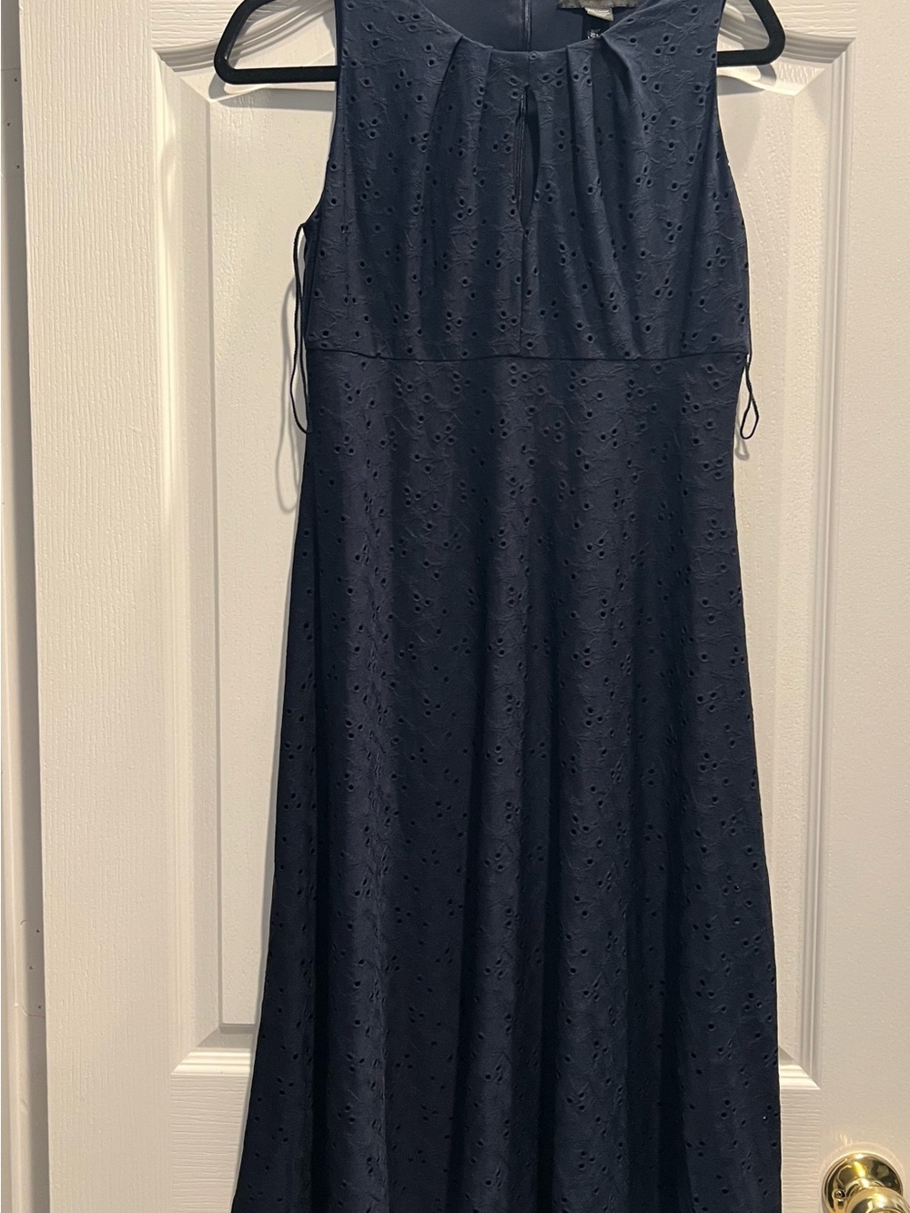 Maggy London Navy Eyelet A-Line Midi Dress